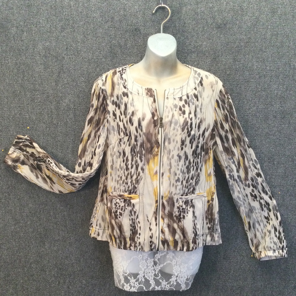 Peck and Peck Stitched Sheer Zip LIGHT JACKET or BLOUSE